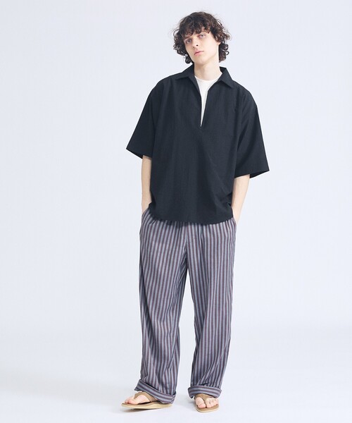ABAHOUSE(アバハウス)の「リネンライク ストライプ ワイド イージーパンツ(その他パンツ・メンズ・グレイッシュブルー/ベージュ/チャコールグレー・46/48)」の12枚目の写真