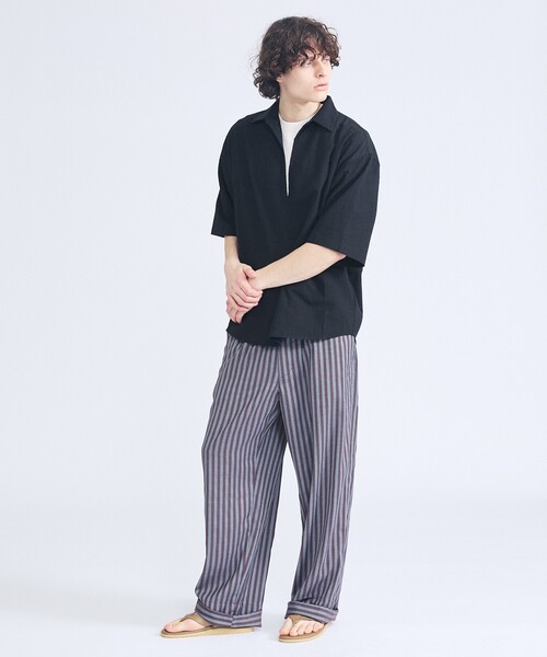 ABAHOUSE(アバハウス)の「リネンライク ストライプ ワイド イージーパンツ(その他パンツ・メンズ・グレイッシュブルー/ベージュ/チャコールグレー・46/48)」の13枚目の写真