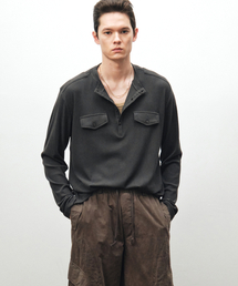 NOIRER（ノイア）の「リブヘンリーネックロングスリーブTシャツ（ダークグレー）（Tシャツ/カットソー）」