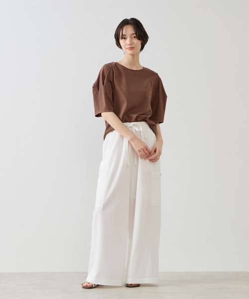MELROSE claire(メルローズ クレール)の「【微光沢シルケットスムースタックスリーブプルオーバー】(Tシャツ/カットソー・レディース・ブラウン/チャコールグレー/クリーム・FREE)」の16枚目の写真