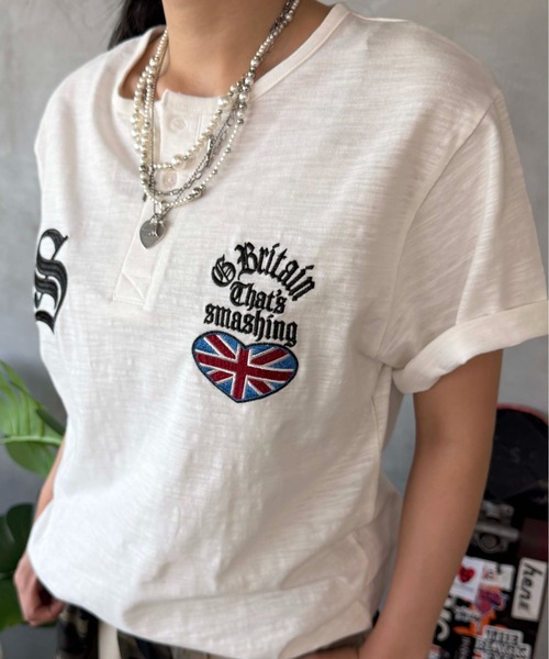 sedacle(セダクル)の「ユニオン刺繍ヘンリースラブTEE(Tシャツ/カットソー・レディース・オフホワイト/ボルドー/ライトブルー/ブラック・LARGE/MEDIUM/SMALL)」の21枚目の写真