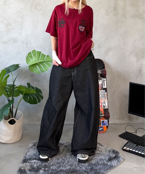 sedacle(セダクル)の「ユニオン刺繍ヘンリースラブTEE(Tシャツ/カットソー・レディース・オフホワイト/ボルドー/ライトブルー/ブラック・LARGE/MEDIUM/SMALL)」の12枚目の写真