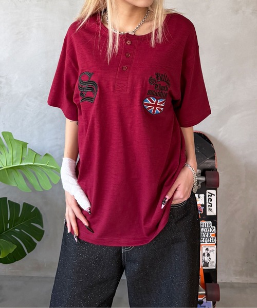 sedacle(セダクル)の「ユニオン刺繍ヘンリースラブTEE(Tシャツ/カットソー・レディース・オフホワイト/ボルドー/ライトブルー/ブラック・LARGE/MEDIUM/SMALL)」の6枚目の写真