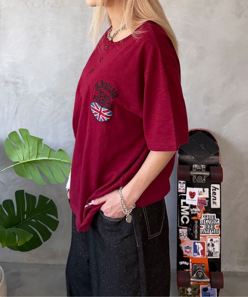 sedacle(セダクル)の「ユニオン刺繍ヘンリースラブTEE(Tシャツ/カットソー・レディース・オフホワイト/ボルドー/ライトブルー/ブラック・LARGE/MEDIUM/SMALL)」の7枚目の写真