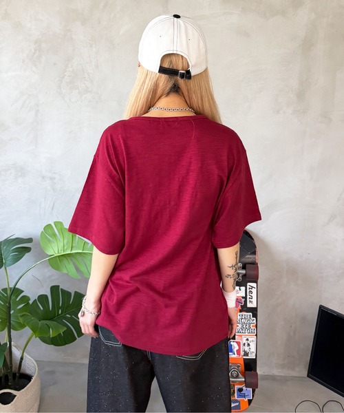 sedacle(セダクル)の「ユニオン刺繍ヘンリースラブTEE(Tシャツ/カットソー・レディース・オフホワイト/ボルドー/ライトブルー/ブラック・LARGE/MEDIUM/SMALL)」の8枚目の写真