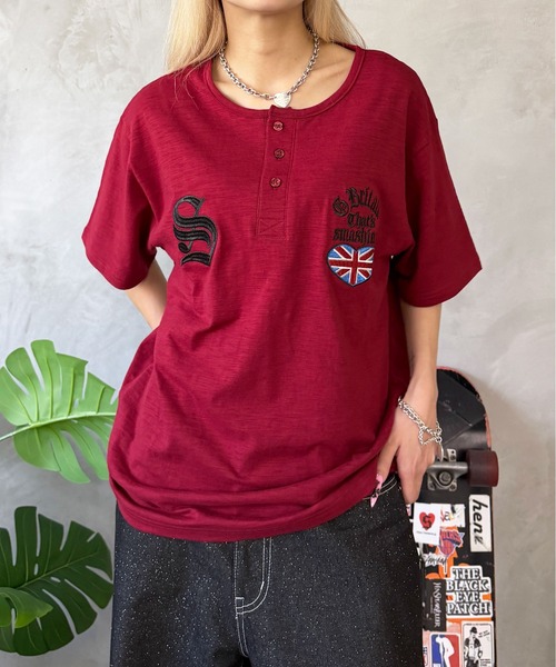 sedacle(セダクル)の「ユニオン刺繍ヘンリースラブTEE(Tシャツ/カットソー・レディース・オフホワイト/ボルドー/ライトブルー/ブラック・LARGE/MEDIUM/SMALL)」の9枚目の写真