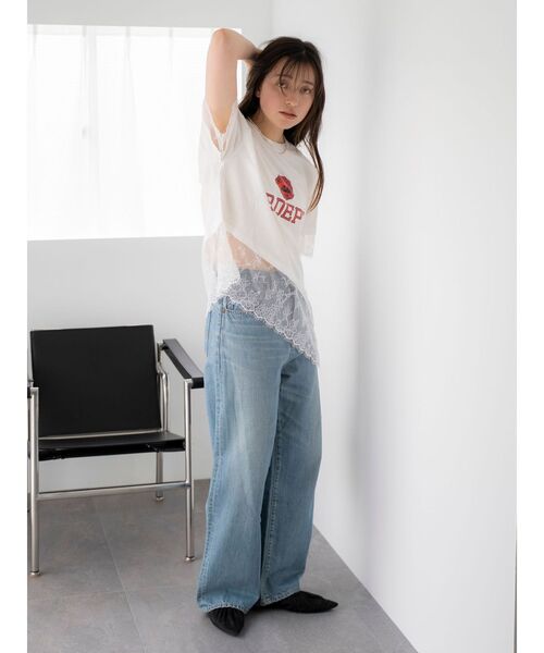 Ungrid（アングリッド）の「カレッジロゴレースコンビTee（Tシャツ/カットソー・レディース・オフホワイト/ブラウン・FREE）」の5枚目の写真