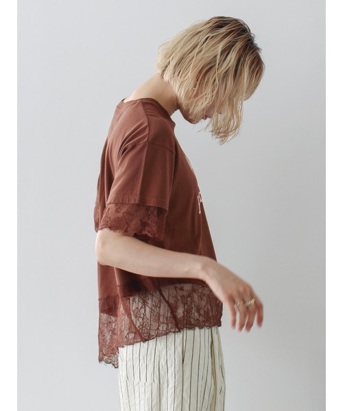 Ungrid（アングリッド）の「カレッジロゴレースコンビTee（Tシャツ/カットソー・レディース・オフホワイト/ブラウン・FREE）」の13枚目の写真