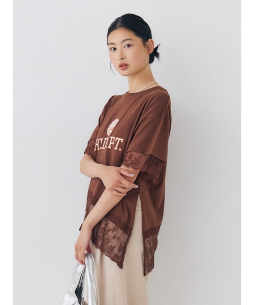 Ungrid（アングリッド）の「カレッジロゴレースコンビTee（Tシャツ/カットソー・レディース・オフホワイト/ブラウン・FREE）」の15枚目の写真