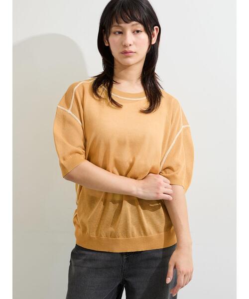 Samansa Mos2(サマンサ モスモス)の「◇【接触冷感】配色ステッチシアーニット(ニット/セーター・レディース・オフホワイト/イエロー/ブラック・F)」の10枚目の写真