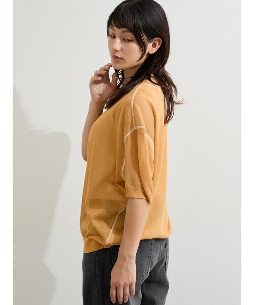 Samansa Mos2(サマンサ モスモス)の「◇【接触冷感】配色ステッチシアーニット(ニット/セーター・レディース・オフホワイト/イエロー/ブラック・F)」の18枚目の写真