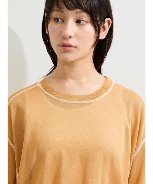 Samansa Mos2(サマンサ モスモス)の「◇【接触冷感】配色ステッチシアーニット(ニット/セーター・レディース・オフホワイト/イエロー/ブラック・F)」の20枚目の写真