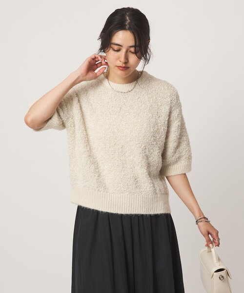 green label relaxing（グリーンレーベルリラクシング）の「リボンヤーン ハーフスリーブ ニット プルオーバー（ニット/セーター・レディース・ブラック/オフホワイト・FREE）」の4枚目の写真
