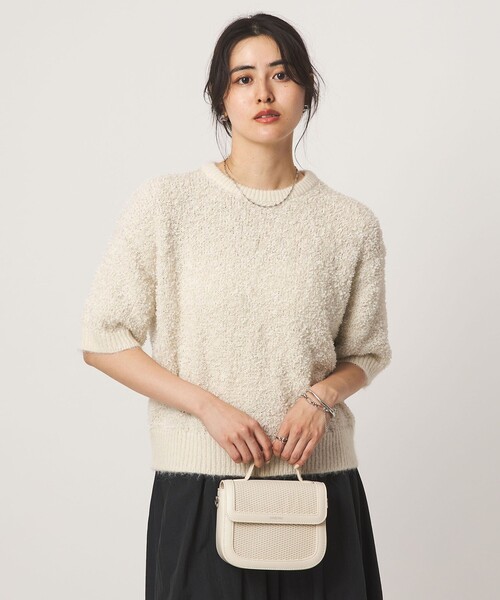 green label relaxing（グリーンレーベルリラクシング）の「リボンヤーン ハーフスリーブ ニット プルオーバー（ニット/セーター・レディース・ブラック/オフホワイト・FREE）」の5枚目の写真