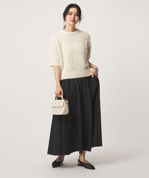 green label relaxing（グリーンレーベルリラクシング）の「リボンヤーン ハーフスリーブ ニット プルオーバー（ニット/セーター・レディース・ブラック/オフホワイト・FREE）」の7枚目の写真