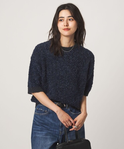 green label relaxing（グリーンレーベルリラクシング）の「リボンヤーン ハーフスリーブ ニット プルオーバー（ニット/セーター・レディース・ブラック/オフホワイト・FREE）」の11枚目の写真