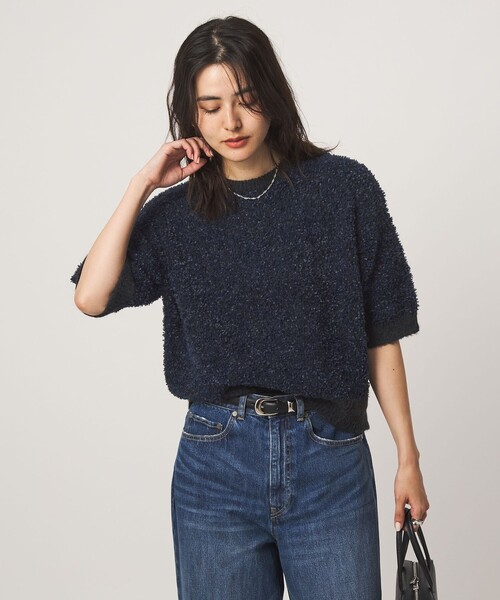 green label relaxing（グリーンレーベルリラクシング）の「リボンヤーン ハーフスリーブ ニット プルオーバー（ニット/セーター・レディース・ブラック/オフホワイト・FREE）」の12枚目の写真