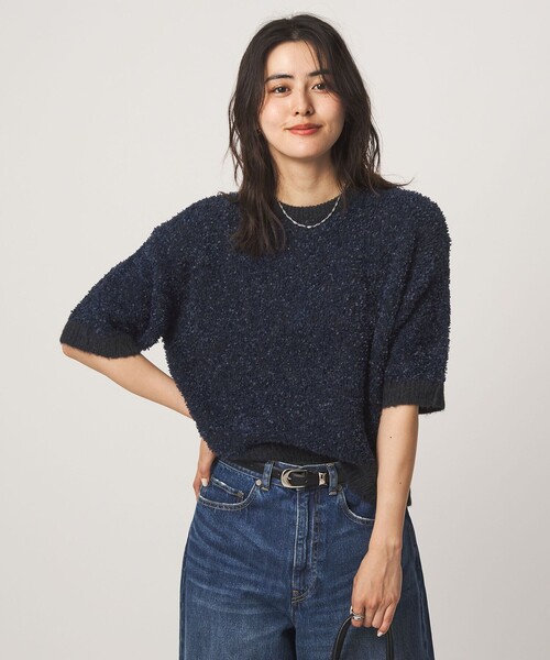 green label relaxing（グリーンレーベルリラクシング）の「リボンヤーン ハーフスリーブ ニット プルオーバー（ニット/セーター・レディース・ブラック/オフホワイト・FREE）」の13枚目の写真