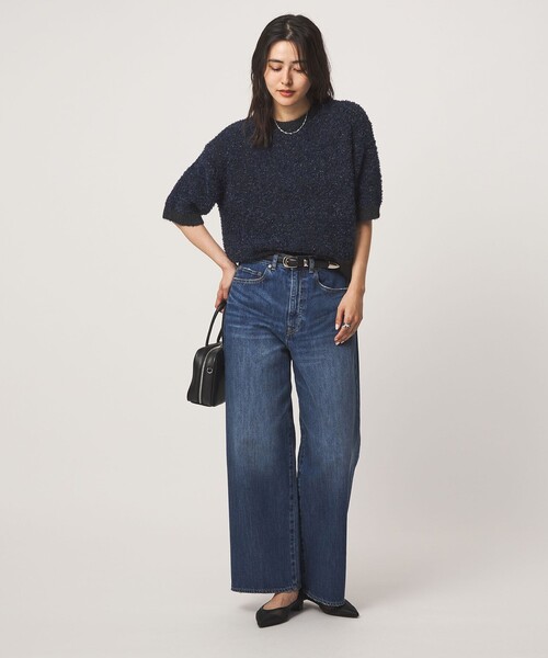 green label relaxing（グリーンレーベルリラクシング）の「リボンヤーン ハーフスリーブ ニット プルオーバー（ニット/セーター・レディース・ブラック/オフホワイト・FREE）」の14枚目の写真