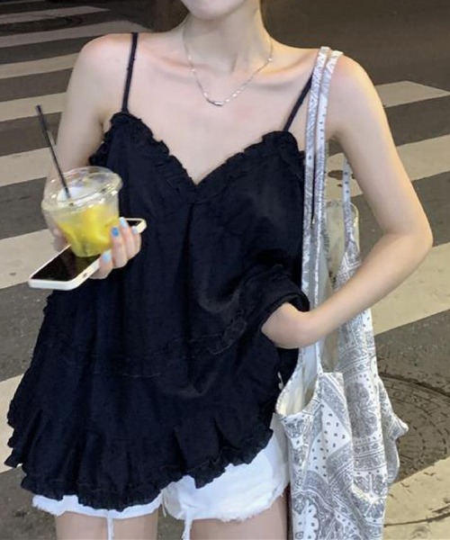 HALEY PESCA（ヘーリーペスカ）の「HALEY PESCA/シアーフリルティアードボリュームキャミソール（キャミソール・レディース・ブラック/ホワイト・FREE）」の10枚目の写真