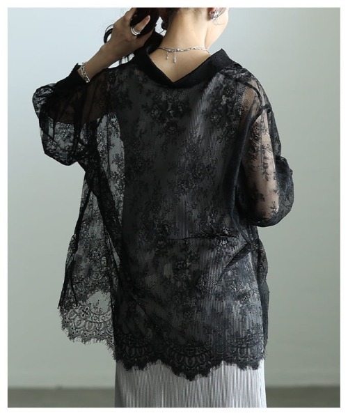 Sawa a la mode（サワアラモード）の「総レーススカラップシャツ（シャツ/ブラウス・レディース・ブラック/オフホワイト・FREE）」の9枚目の写真