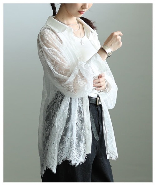 Sawa a la mode（サワアラモード）の「総レーススカラップシャツ（シャツ/ブラウス・レディース・ブラック/オフホワイト・FREE）」の15枚目の写真