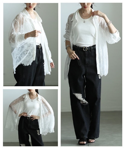 Sawa a la mode（サワアラモード）の「総レーススカラップシャツ（シャツ/ブラウス・レディース・ブラック/オフホワイト・FREE）」の18枚目の写真