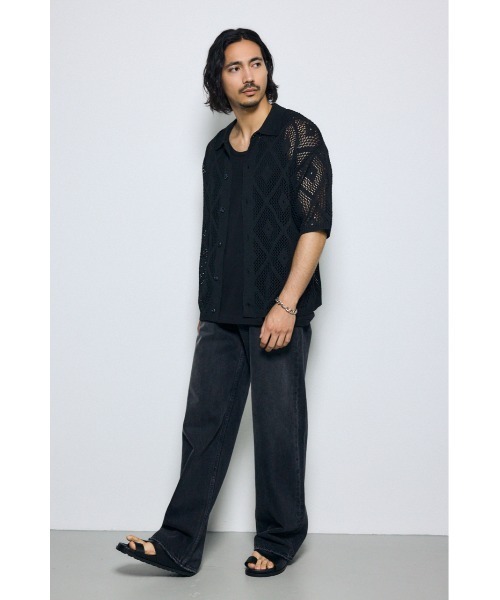 AZUL by moussy(アズールバイマウジー)の「デザインメッシュニットシャツ(ニット/セーター・メンズ・マスタード/グレイッシュベージュ/ブラック・LARGE/MEDIUM)」の6枚目の写真