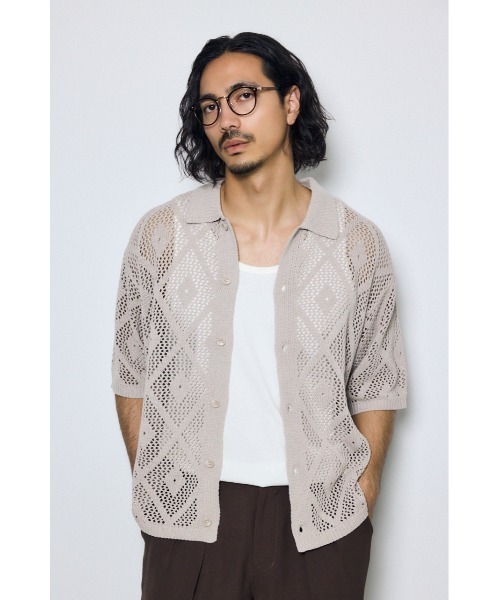 AZUL by moussy(アズールバイマウジー)の「デザインメッシュニットシャツ(ニット/セーター・メンズ・マスタード/グレイッシュベージュ/ブラック・LARGE/MEDIUM)」の13枚目の写真