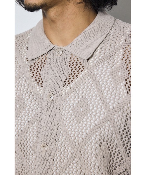 AZUL by moussy(アズールバイマウジー)の「デザインメッシュニットシャツ(ニット/セーター・メンズ・マスタード/グレイッシュベージュ/ブラック・LARGE/MEDIUM)」の19枚目の写真