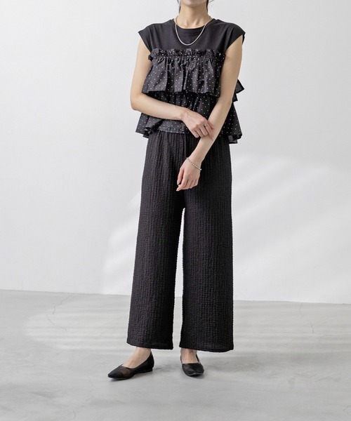 welleg（ウェレッグ）の「ぽこぽこ リラックス ゴム パンツ（その他パンツ・レディース・ブラック/グリーン/ブルー/パープル/ベージュ・M）」の9枚目の写真