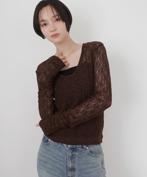 LIAN(リアン)の「シアーレースバックオープントップス(その他トップス・レディース・ブラック/ボルドー/アイボリー/ブラウン・FREE)」の16枚目の写真