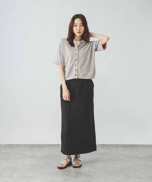 GLOBAL WORK(グローバルワーク)の「配色クルー半袖カーデ/910565(カーディガン/ボレロ・レディース・ネイビー系8/イエロー系5/ライトグレー系2・LARGE/MEDIUM)」の4枚目の写真