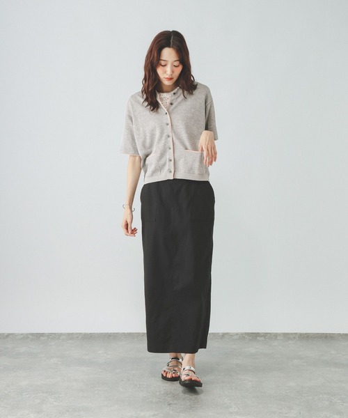 GLOBAL WORK(グローバルワーク)の「配色クルー半袖カーデ/910565(カーディガン/ボレロ・レディース・ネイビー系8/イエロー系5/ライトグレー系2・LARGE/MEDIUM)」の5枚目の写真