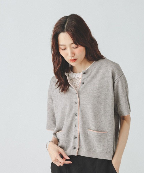 GLOBAL WORK(グローバルワーク)の「配色クルー半袖カーデ/910565(カーディガン/ボレロ・レディース・ネイビー系8/イエロー系5/ライトグレー系2・LARGE/MEDIUM)」の7枚目の写真