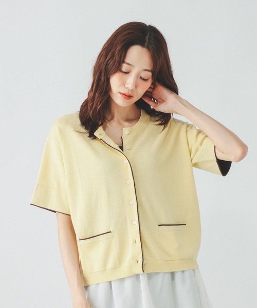 GLOBAL WORK(グローバルワーク)の「配色クルー半袖カーデ/910565(カーディガン/ボレロ・レディース・ネイビー系8/イエロー系5/ライトグレー系2・LARGE/MEDIUM)」の15枚目の写真
