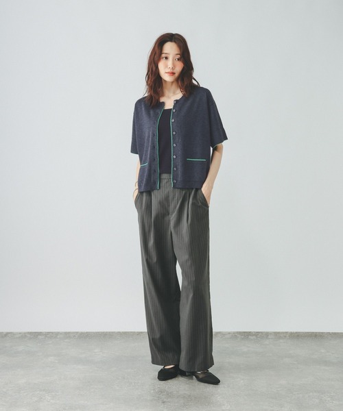 GLOBAL WORK(グローバルワーク)の「配色クルー半袖カーデ/910565(カーディガン/ボレロ・レディース・ネイビー系8/イエロー系5/ライトグレー系2・LARGE/MEDIUM)」の8枚目の写真