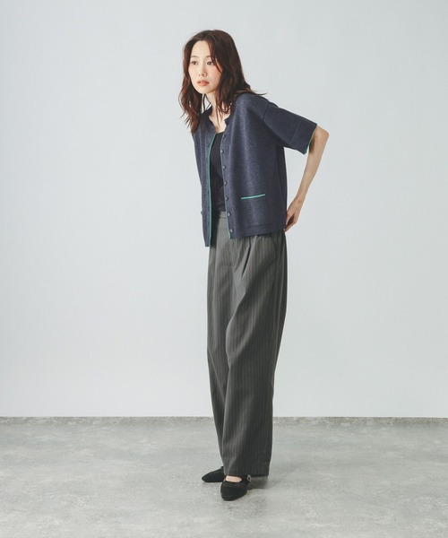 GLOBAL WORK(グローバルワーク)の「配色クルー半袖カーデ/910565(カーディガン/ボレロ・レディース・ネイビー系8/イエロー系5/ライトグレー系2・LARGE/MEDIUM)」の9枚目の写真