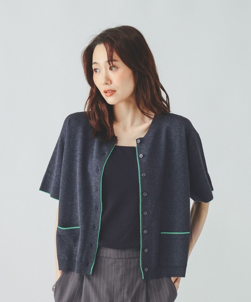 GLOBAL WORK(グローバルワーク)の「配色クルー半袖カーデ/910565(カーディガン/ボレロ・レディース・ネイビー系8/イエロー系5/ライトグレー系2・LARGE/MEDIUM)」の10枚目の写真