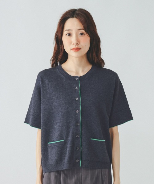 GLOBAL WORK(グローバルワーク)の「配色クルー半袖カーデ/910565(カーディガン/ボレロ・レディース・ネイビー系8/イエロー系5/ライトグレー系2・LARGE/MEDIUM)」の17枚目の写真
