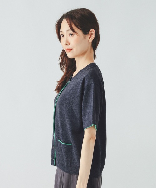 GLOBAL WORK(グローバルワーク)の「配色クルー半袖カーデ/910565(カーディガン/ボレロ・レディース・ネイビー系8/イエロー系5/ライトグレー系2・LARGE/MEDIUM)」の18枚目の写真