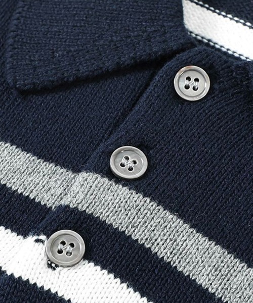 NOWLE(ノウル)の「【NOWLE】レトロマルチボーダー サマーニット ポロシャツ / リラックス ポロニット 半袖 トップス(ポロシャツ・メンズ・ネイビー・LARGE/MEDIUM/X-LARGE)」の17枚目の写真