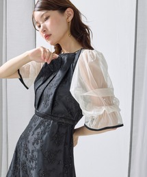 フロントプリーツ刺繍レースフレアワンピースドレス