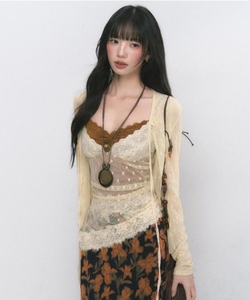 SHERU(シェル)の「ドットチュール×ラッセルレースキャミソール(キャミソール・レディース・パープル/ブラウン・M)」の6枚目の写真