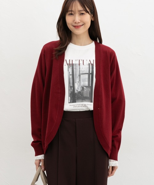 Honeys（ハニーズ）の「【ＵＶカット】レイヤード風Ｔシャツ（Tシャツ/カットソー・レディース・オレンジ/ブラウン/スミクロ/アイボリー・L/LL/M/S）」の2枚目の写真