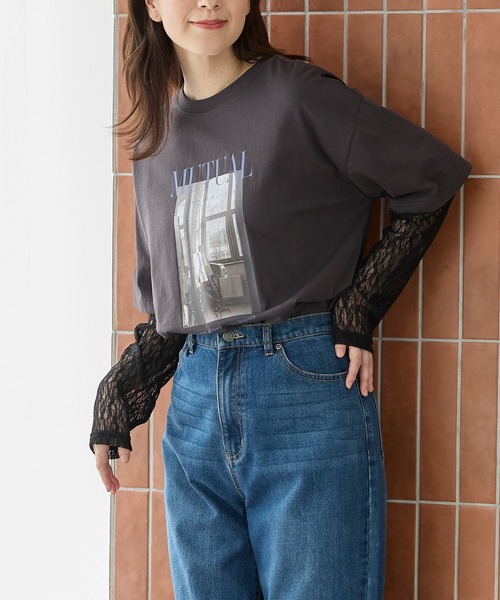 Honeys（ハニーズ）の「【ＵＶカット】レイヤード風Ｔシャツ（Tシャツ/カットソー・レディース・オレンジ/ブラウン/スミクロ/アイボリー・L/LL/M/S）」の11枚目の写真
