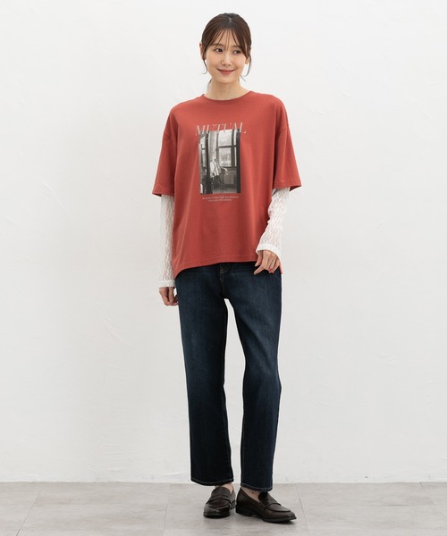 Honeys（ハニーズ）の「【ＵＶカット】レイヤード風Ｔシャツ（Tシャツ/カットソー・レディース・オレンジ/ブラウン/スミクロ/アイボリー・L/LL/M/S）」の13枚目の写真