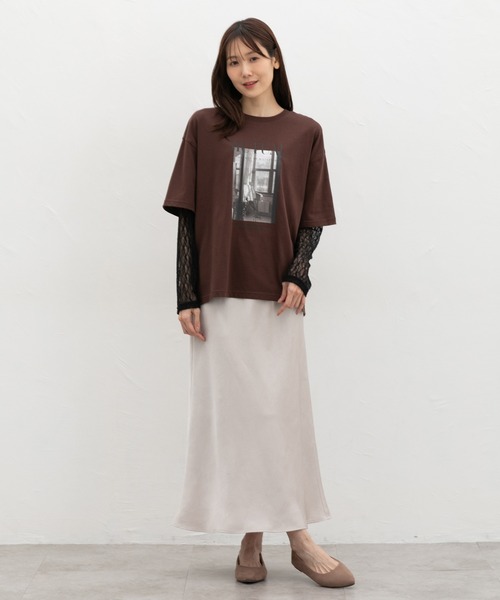 Honeys（ハニーズ）の「【ＵＶカット】レイヤード風Ｔシャツ（Tシャツ/カットソー・レディース・オレンジ/ブラウン/スミクロ/アイボリー・L/LL/M/S）」の15枚目の写真