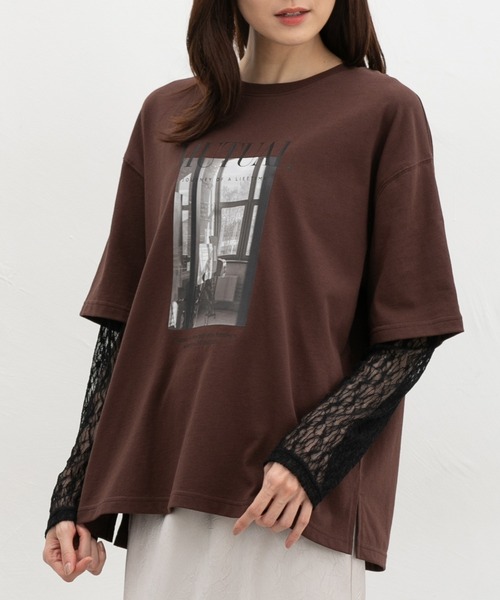 Honeys（ハニーズ）の「【ＵＶカット】レイヤード風Ｔシャツ（Tシャツ/カットソー・レディース・オレンジ/ブラウン/スミクロ/アイボリー・L/LL/M/S）」の17枚目の写真