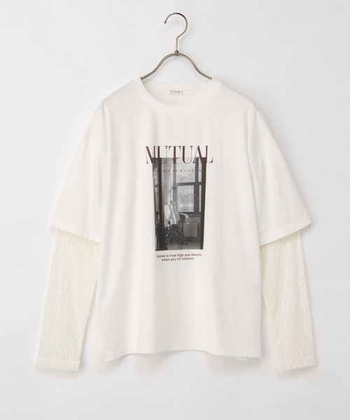 Honeys（ハニーズ）の「【ＵＶカット】レイヤード風Ｔシャツ（Tシャツ/カットソー・レディース・オレンジ/ブラウン/スミクロ/アイボリー・L/LL/M/S）」の18枚目の写真